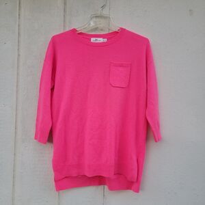 Vineyard Vines Women 100% Cashmere Sweater Bright Hot Pink 3/4 Sleeves top